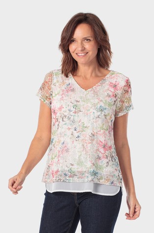 Mesh floral print t-shirt