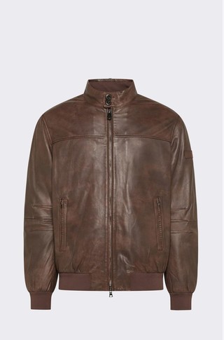 Leather jacket with down and feather fill
