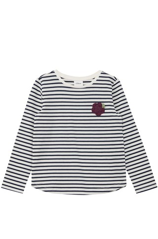 Striped long-sleeved T-shirt with 3D application