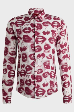 HUGO BOSS Slim-fit viscose shirt with seasonal print White With Print 4