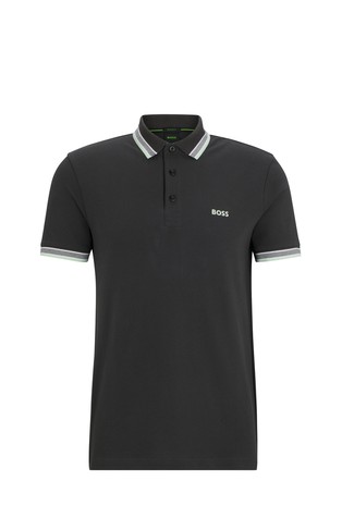 HUGO BOSS Bombažna polo majica s kontrastnimi detajli Siva - Dark Gray 5