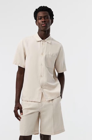 Relaxed fit srajca s kratkimi rokavi iz bombaža in lana