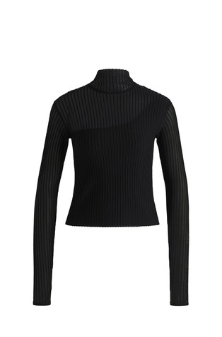 Viscose-blend top with sheer and opaque details