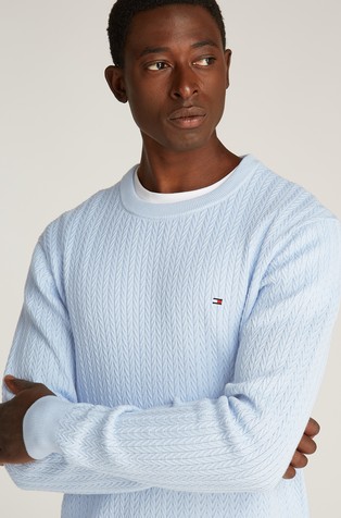 TOMMY HILFIGER Pleten pulover z vzorcem ribje kosti Modra - Light Blue 4
