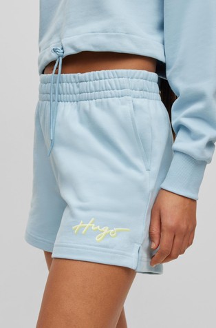 HUGO BOSS Regular-fit shorts in cotton terry with graffiti-style logo Light/Pastel Blue 4