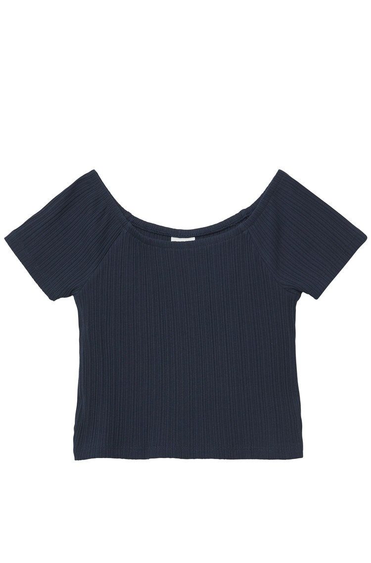 S.OLIVER Cropped slim fit majica z odkritimi rameni Modra - Dark Blue 