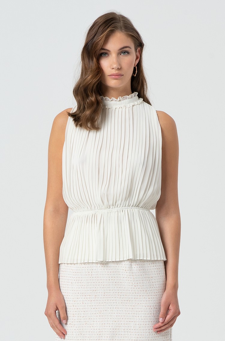 FRACOMINA Plisirana bluza brez rokavov Bela - White 