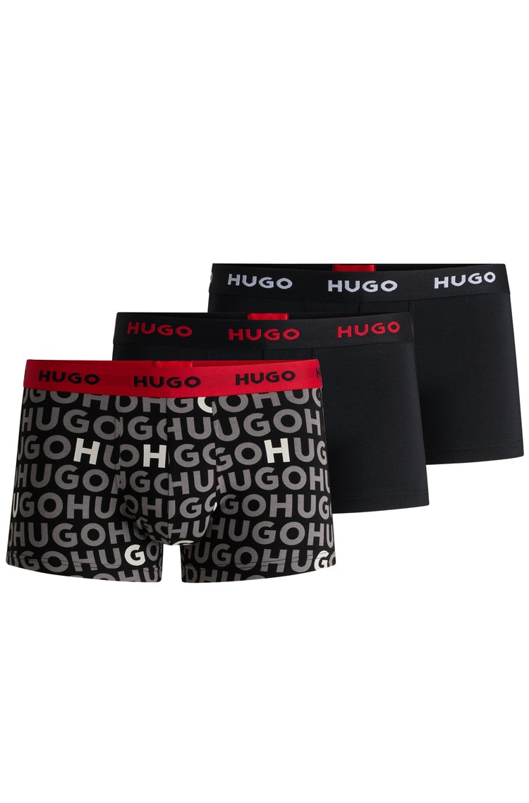 HUGO BOSS Paket 3 boksaric iz raztegljivega bombaža z logo pasom Večbarvna - Black / Red 