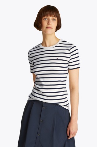 Slim fit črtasta majica s kratkimi rokavi