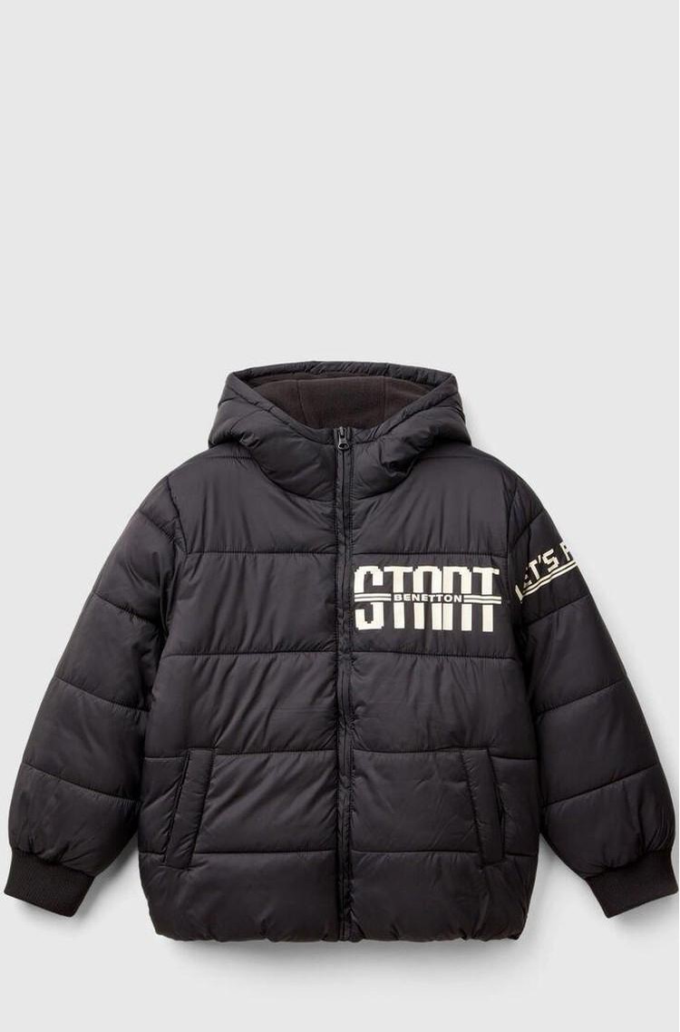 BENETTON Hooded jacket with fleece lined print Black 
