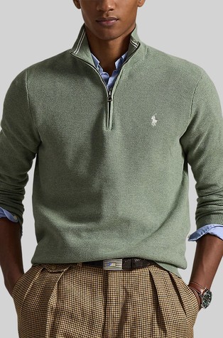 Pleten bombažen pulover z delno zadrgo