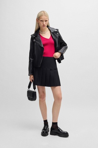 HUGO BOSS Rebrasto pleten top z asimetričnim V-izrezom Roza - Pink 3