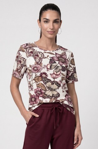 T-shirt with floral pattern and rhinestones