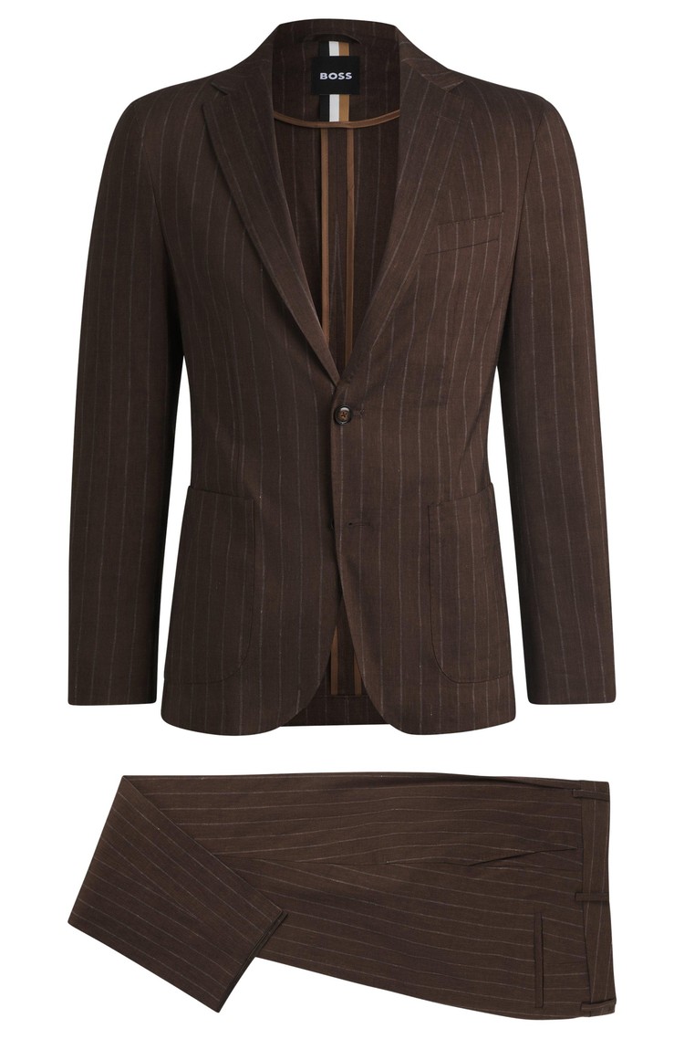 HUGO BOSS Pinstripe suit in stretch linen-wool blend Brown Patterned 