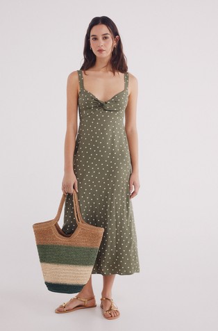 Patterned midi dress with straps