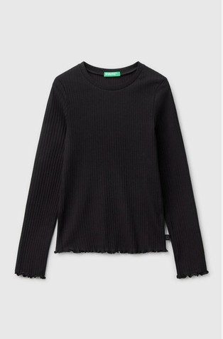 Slim fit rebrasta bombažna majica z dolgimi rokavi