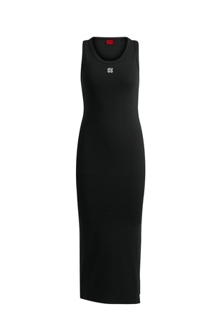HUGO BOSS Long-lenght dress in stretch jersey with stacked logo Black 4