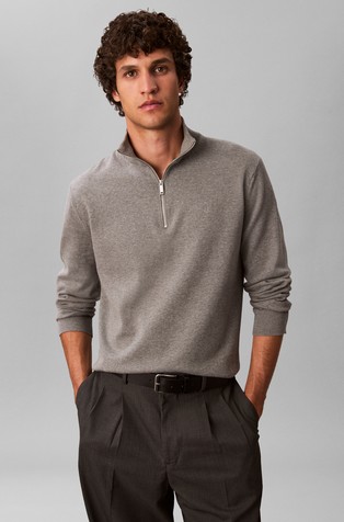 Pleten bombažen pulover z delno zadrgo