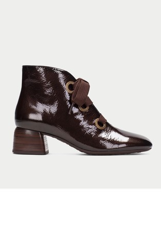 Patent leather lace-up ankle boots