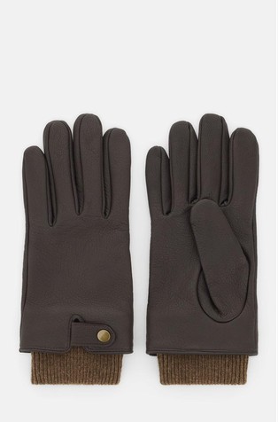 Gloves in Grained Leather with Knitted Fabric Detail