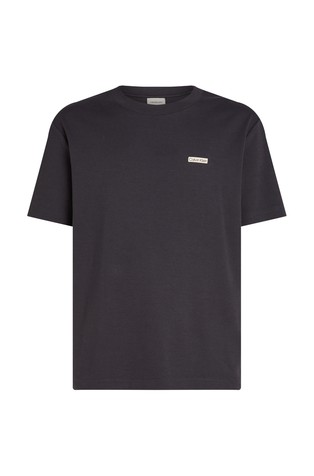 CALVIN KLEIN Majica iz raztegljivega bombaža z logo našitkom Črna - Black 5