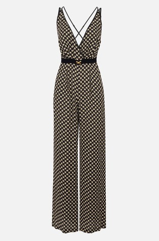 ELISABETTA FRANCHI Jumpsuit in georgette fabric with diamond logo print Black / Butter / Curry 5