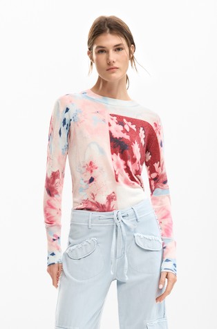 Thin floral sweater with lurex