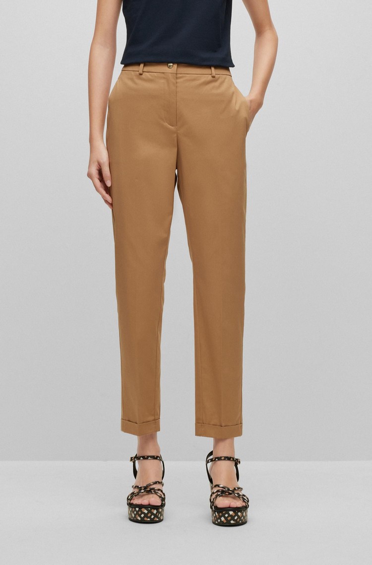 HUGO BOSS Regular fit hlače iz raztegljivega bombaža Rjava - Medium Beige 
