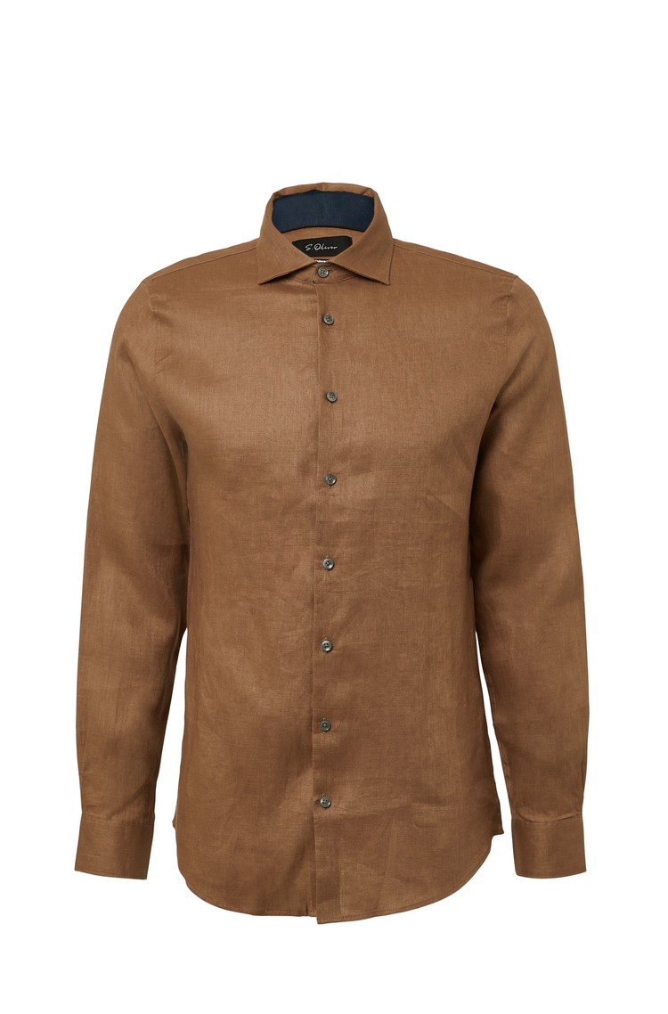 S.OLIVER Lanena srajca z dolgimi rokavi Rjava - Brown 