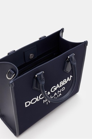 DOLCE &amp; GABBANA Večja torba iz najlona z gumiranim logotipom Modra - Blue 4