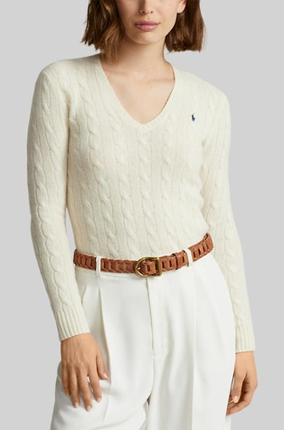 POLO RALPH LAUREN Cable-Knit Wool-Cashmere V-Neck Sweater