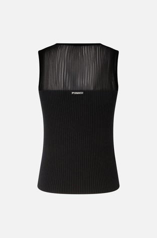 PINKO Rebrasta pletena majica brez rokavov iz volnene mešanice Črna - Black 6