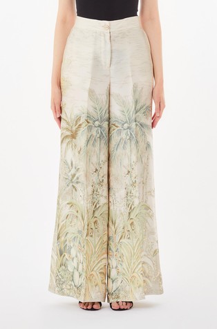 Printed twill palazzo trousers