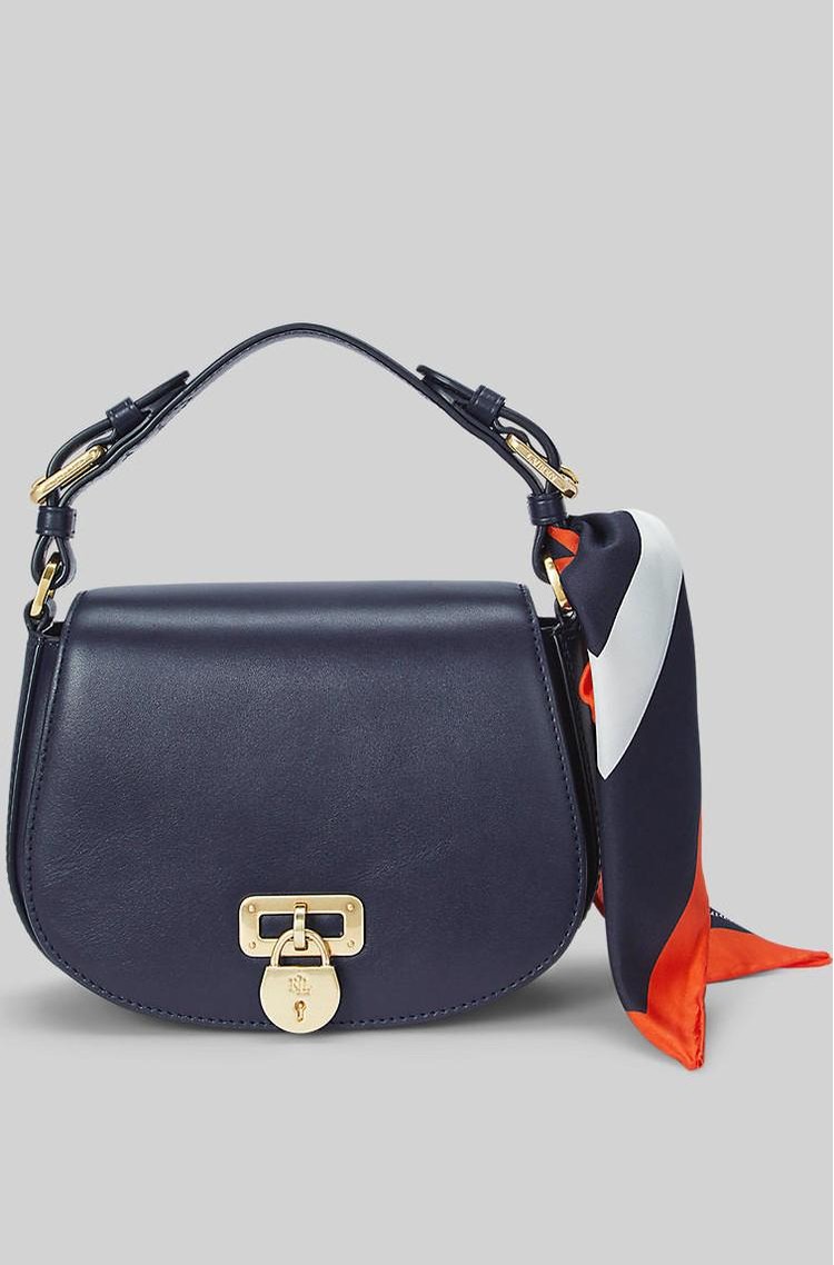 RALPH LAUREN Scarf-trim Leather Tanner Crossbody bag Refined Navy 