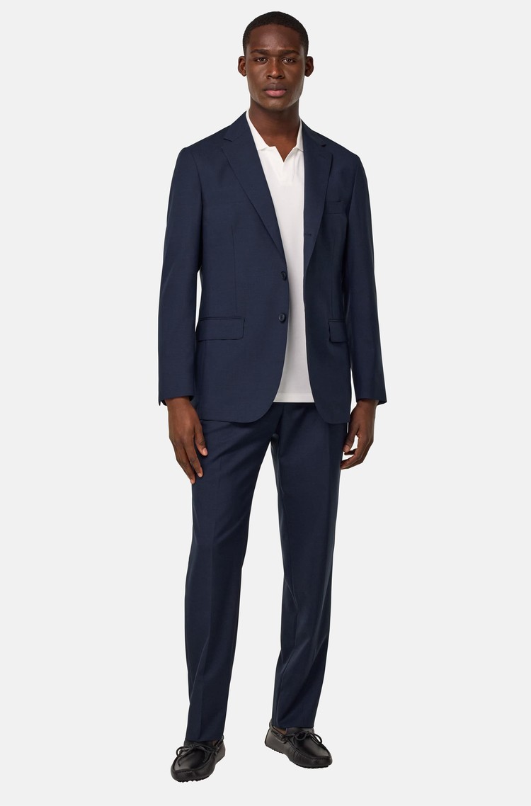 BOGGI MILANO Prince of Wales Check Suit in Pure Tropical Wool Navy 