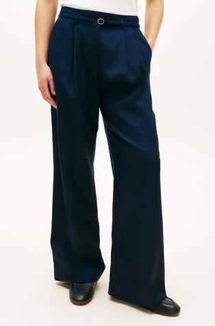Linen Blend Belted Wide Leg Trousers