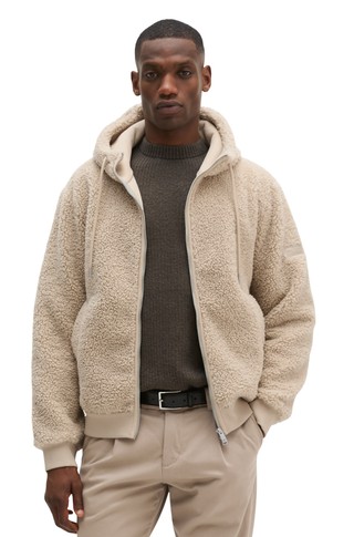 Relaxed hooded sherpa jacket