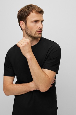 HUGO BOSS Bubble-jacquard structure T-shirt in a cotton blend Black 3