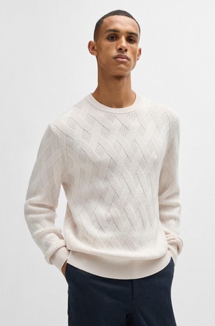 Virgin-wool regular-fit sweater with knitted structure