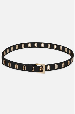 Eyelet-embellished leather belt