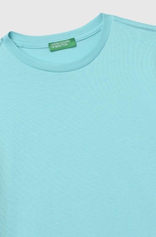 BENETTON Bombažna majica s potiskom in reliefno aplikacijo Modra - Light Blue 3
