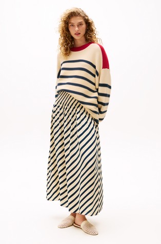 TOMMY HILFIGER TH x Sofia Richie Grainge dolgo črtasto krilo Bež - Dark Night Navy Stripe 4