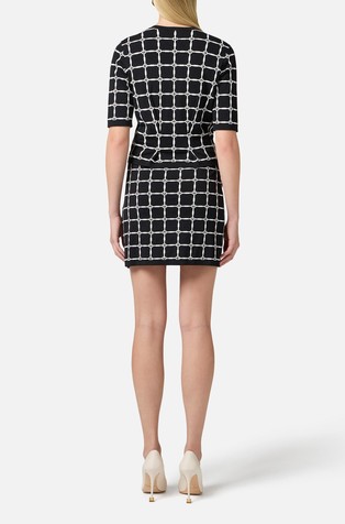 ELISABETTA FRANCHI Pletena jopa z žakarskim logo vzorcem Črna - Black / Butter 2