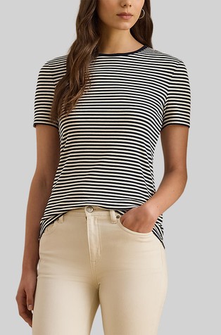 Črtasta majica s kratkimi rokavi iz raztegljivega bombaža