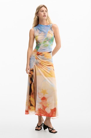 Obleka brez rokavov z zatezno vrvico