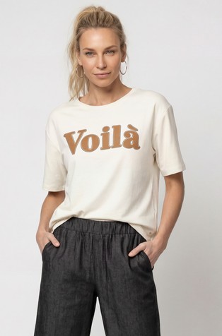 T-shirt with lettering and rhinestones