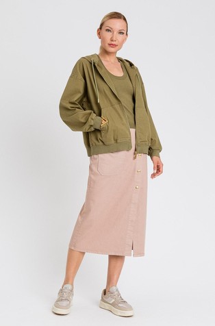 Midi denim skirt with patch pocket