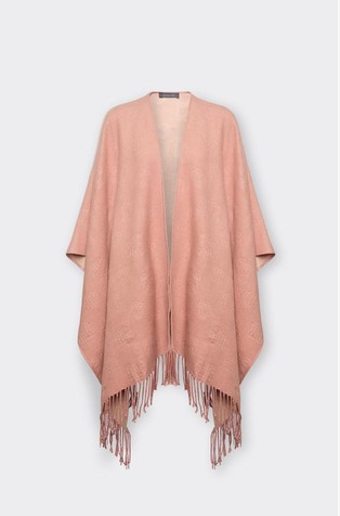 Reversible poncho with monograms and fringes