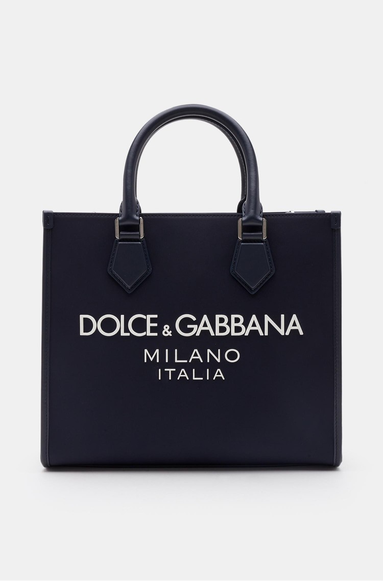 DOLCE &amp; GABBANA Večja torba iz najlona z gumiranim logotipom Modra - Blue 