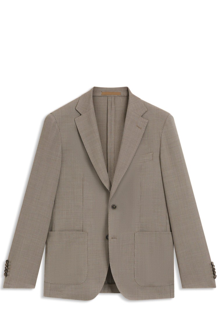 HUGO BOSS Slim fit suknjič iz mešanice deviške volne in svile Bež - Khaki 